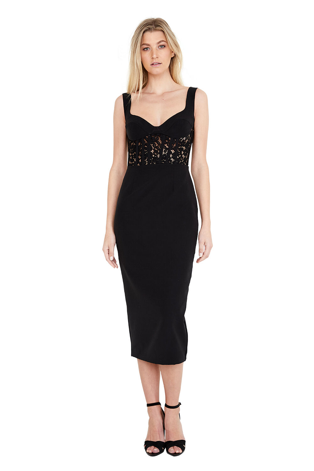 Corset Lace Panel Dress in Black | Bardot